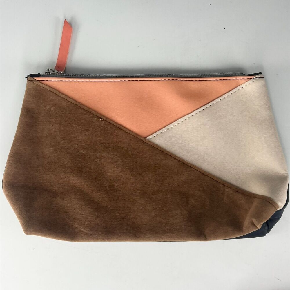 Ipsy Vegan Suede Colrobloack MakeUp Toiletry Travel Bag Brown Coral Navy New
